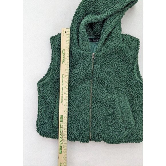 Ella Blue Women's Vest Size S Green Sherpa Fuzzy Textured Hood - Picture 11 of 16